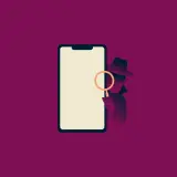 Detektyw w kapeluszu z lupą bada ekran telefonu, sugerując podsłuch w telefonie.