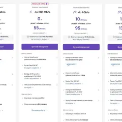 Oferty światłowód plus: do 300 Mb/s za 10 zł/mies., do 600 Mb/s za 0 zł/mies., do 1 Gb/s za 10 zł/mies., do 8 Gb/s za 10 zł/mies.