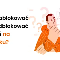 Ilustracja z pytaniem "Jak zablokować kogoś na TikToku?". Mężczyzna w okularach zastanawia się nad rozwiązaniem.