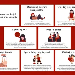 Jak reagować na hejt w internecie? 7 wskazówek dla uczniów: zachowaj dystans, nie daj się sprowokować, zgłaszaj, proś o pomoc, zachowaj dowody, sprzeciwiaj się, zadbaj o siebie.