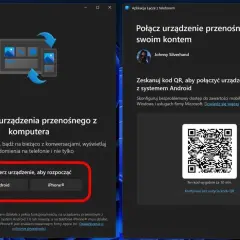 Aplikacja "Łącze z telefonem" pozwala na połączenie telefonu z komputerem. Wybierz Android lub iPhone, aby rozpocząć.