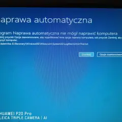 Ekran błędu "Naprawa automatyczna" w Windows 10. Program nie mógł naprawić komputera, sugeruje opcje zaawansowane lub zamknięcie.