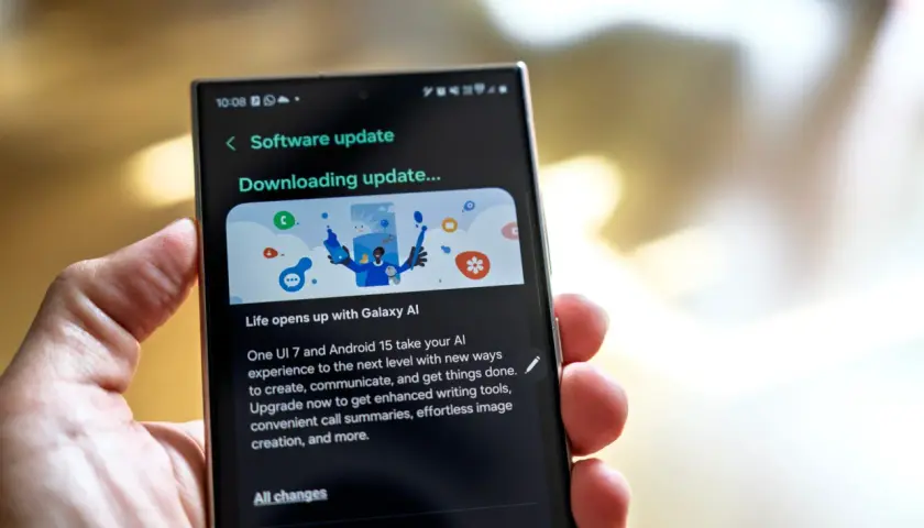 Aktualizacja oprogramowania telefonu z One UI 7 i Androidem 15. Pobieranie ulepszeń z Galaxy AI.