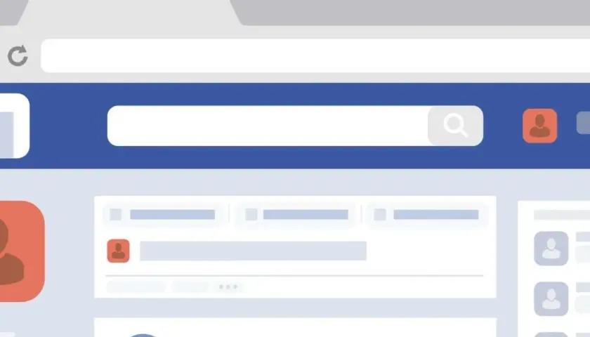 Ilustracja interfejsu Facebooka, pokazująca pasek wyszukiwania i ikonę profilu. Dowiedz się, jak usunąć zdjęcie profilowe na FB.