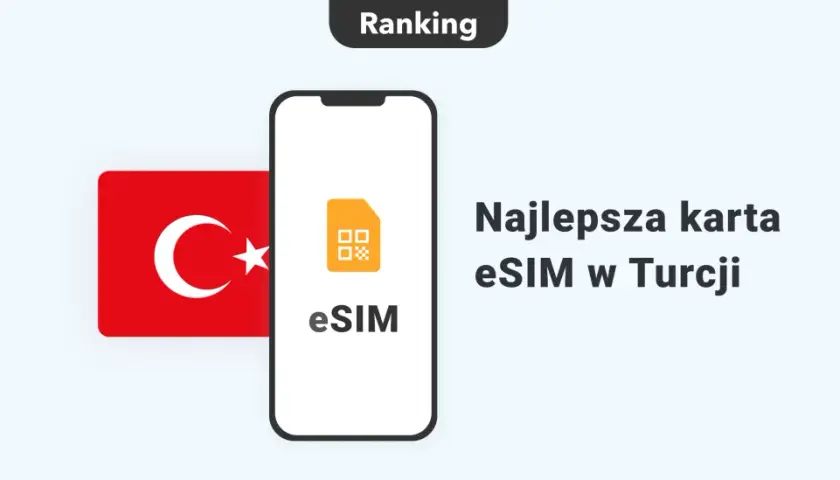 Ranking najlepszej karty eSIM w Turcji. Flaga Turcji obok telefonu z ikoną eSIM.