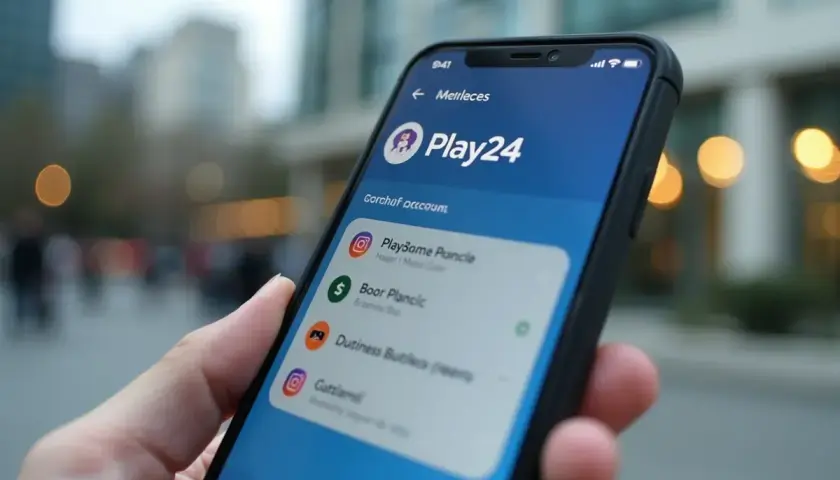 Na ekranie telefonu widać aplikację Play24, gdzie sprawdzam stan konta i różne usługi.