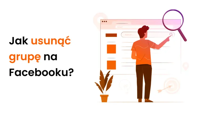 Jak usunąć grupę na Facebooku? Ilustracja pokazuje mężczyznę szukającego informacji na ekranie komputera, symbolizując proces usuwania grupy.