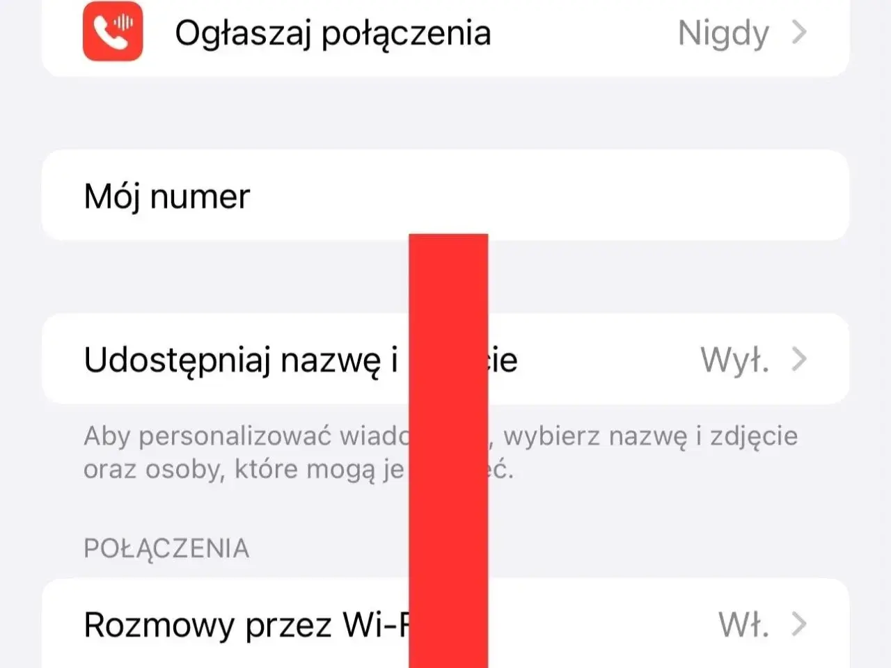 Ustawienia telefonu: "Ogłaszaj połączenia", "Mój numer", "Udostępniaj nazwę i zdjęcie". Dowiedz się, jak zastrzec numer.
