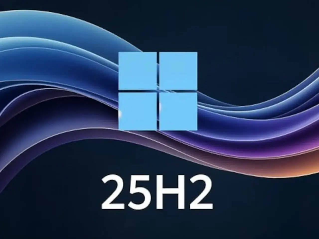 Logo Windows 11 25H2 na tle falujących, kolorowych linii.