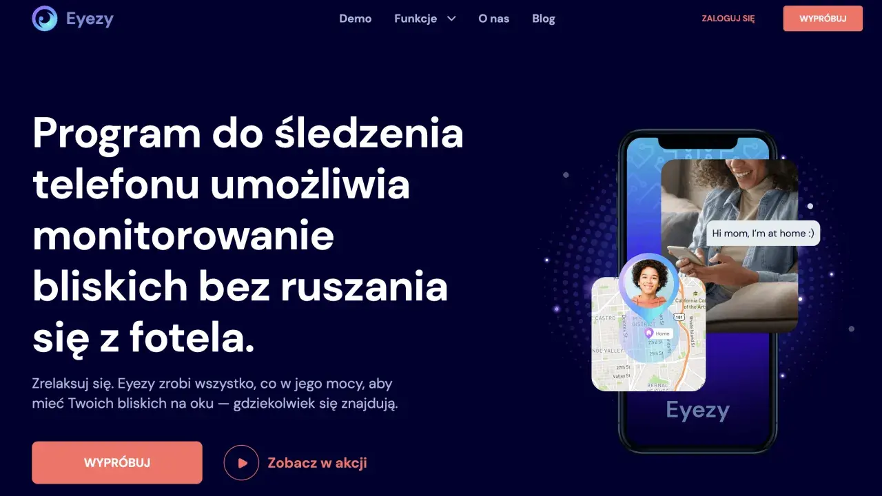 Telefon z mapą lokalizacji i zdjęciem dziecka, obok kobieta pisząca wiadomość.