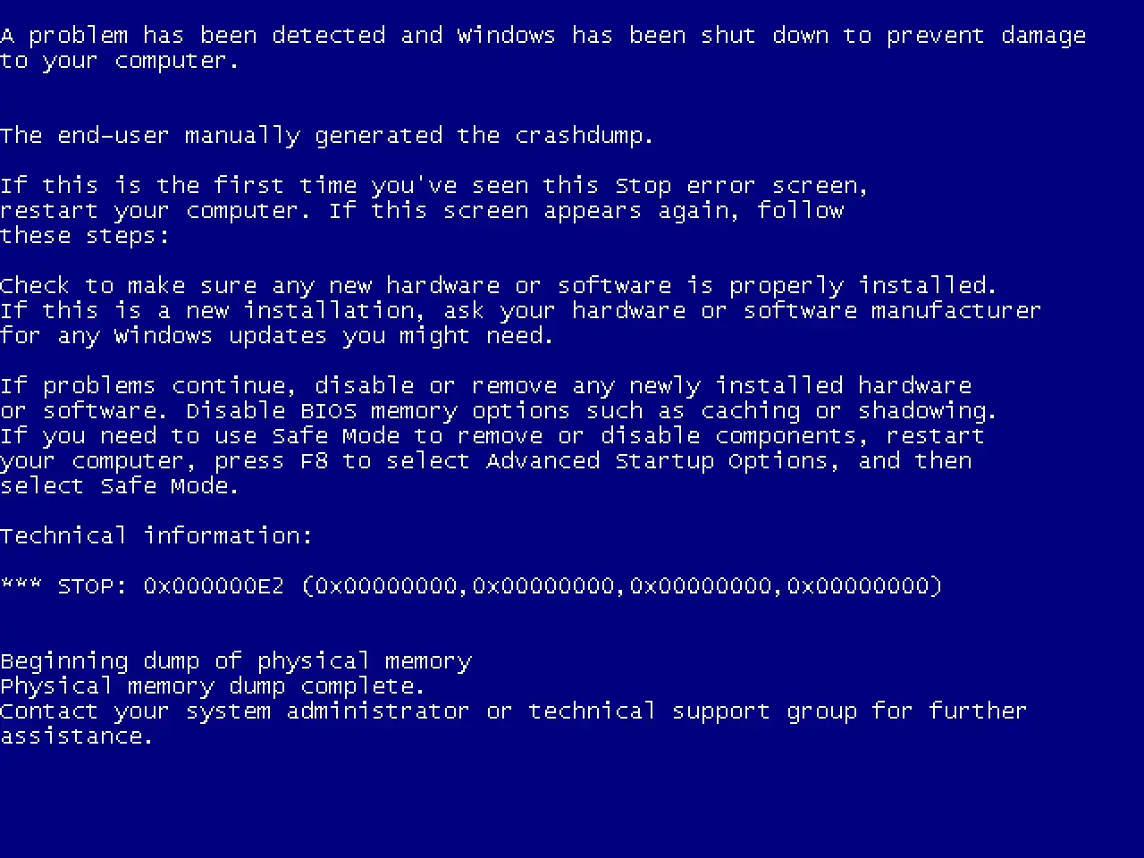Niebieski ekran błędu Windows, znany jako bluescreen, z informacją o problemie i instrukcjami.