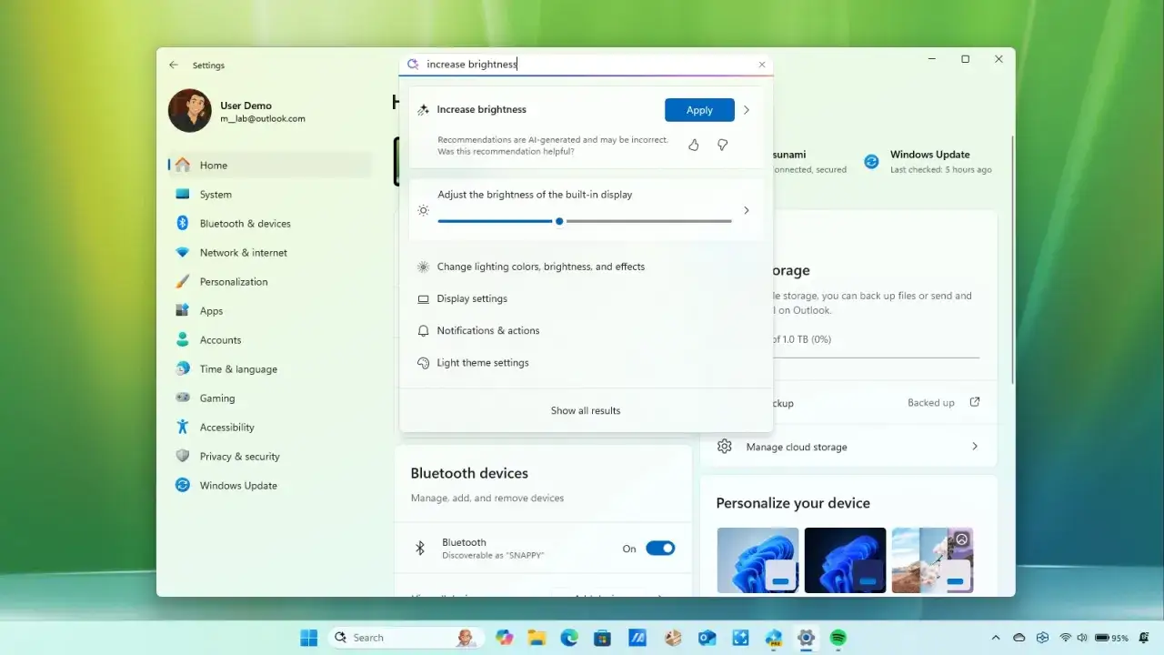 Ustawienia systemu Windows 11 25H2, wyszukiwanie opcji 