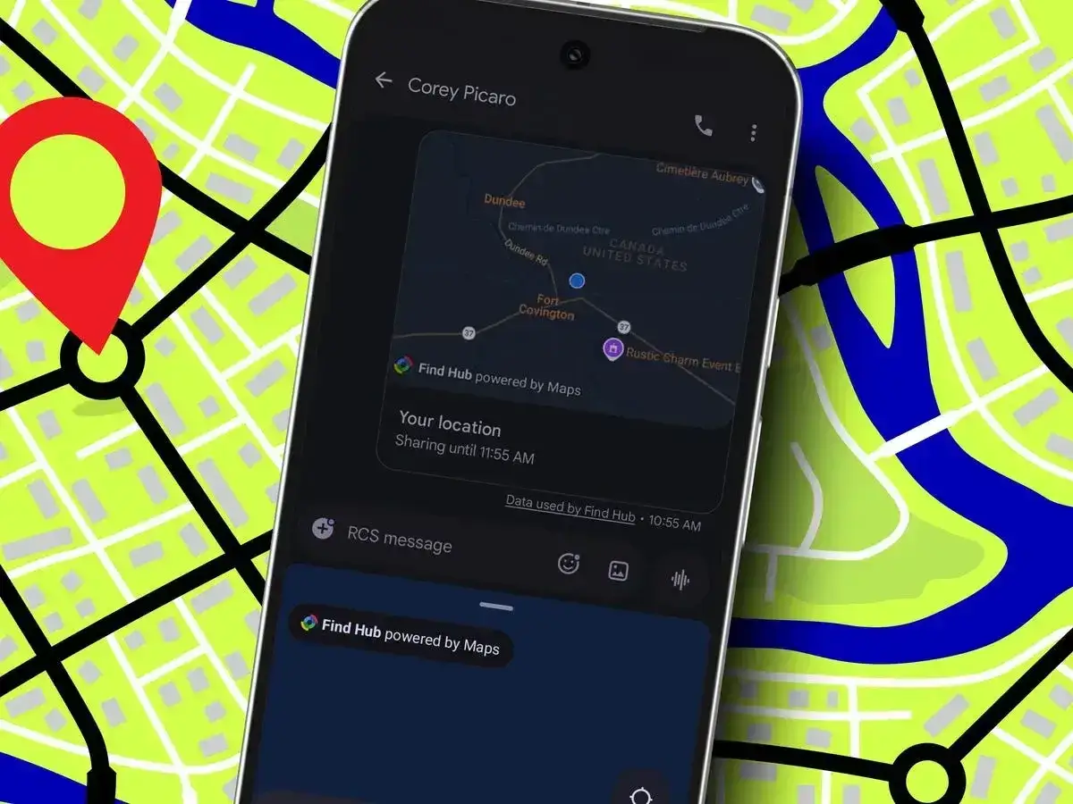 Czerwona pinezka na mapie wskazuje lokalizację udostępnianą przez aplikację Find Hub.