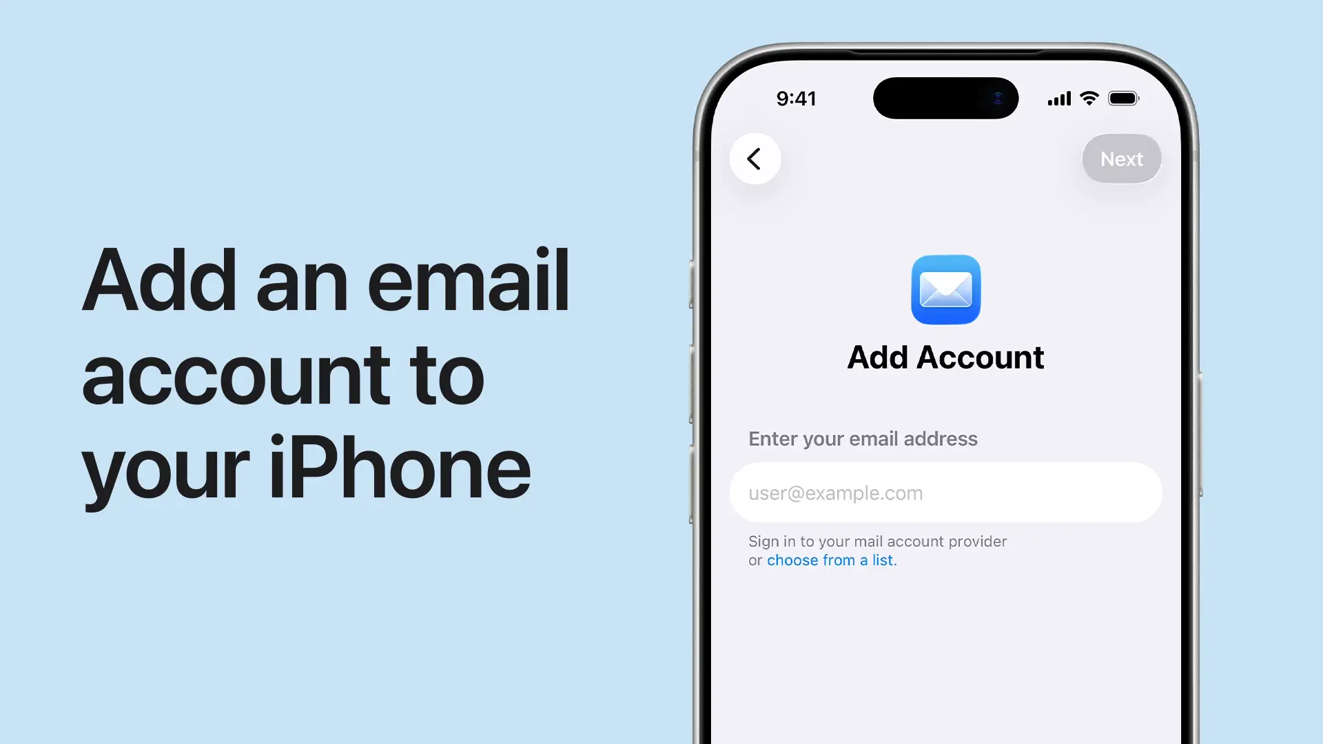 Jak założyć maila na iPhone? Ekran dodawania konta pocztowego, wpisz swój adres email.