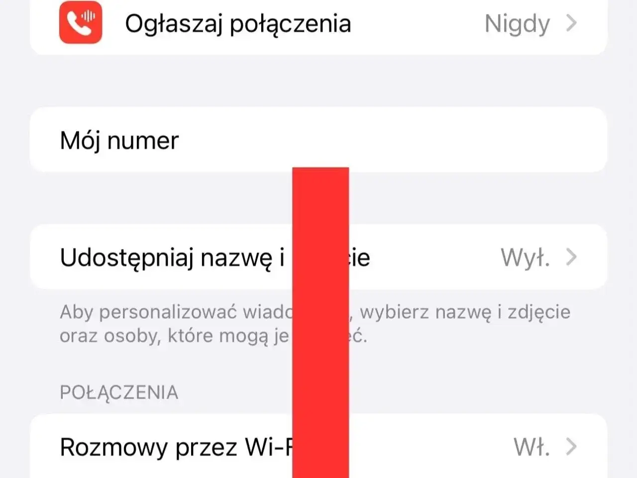 Ustawienia telefonu: 