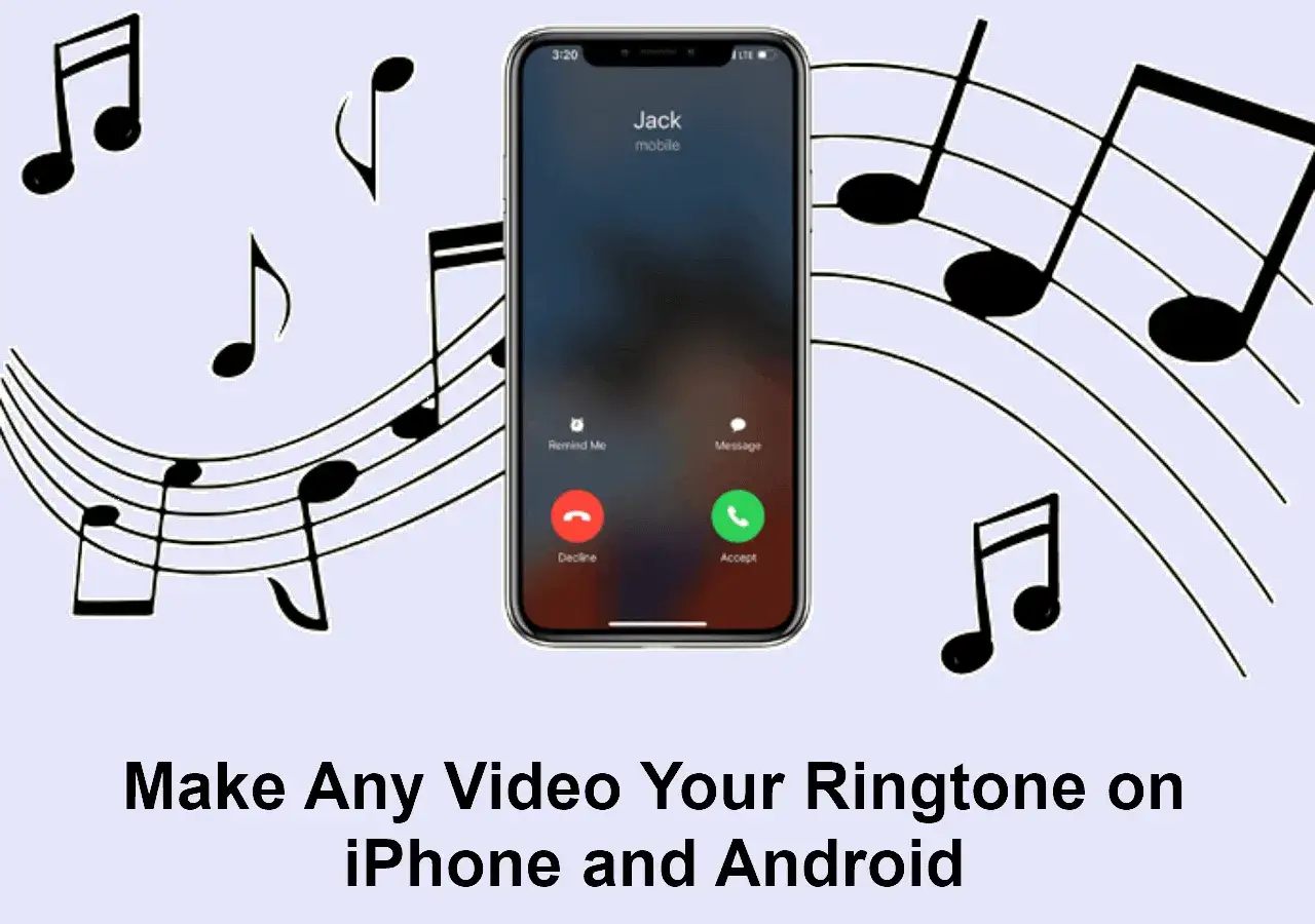 Jak ustawić dzwonek na telefon z YouTube? Ikona telefonu z nutami w tle.